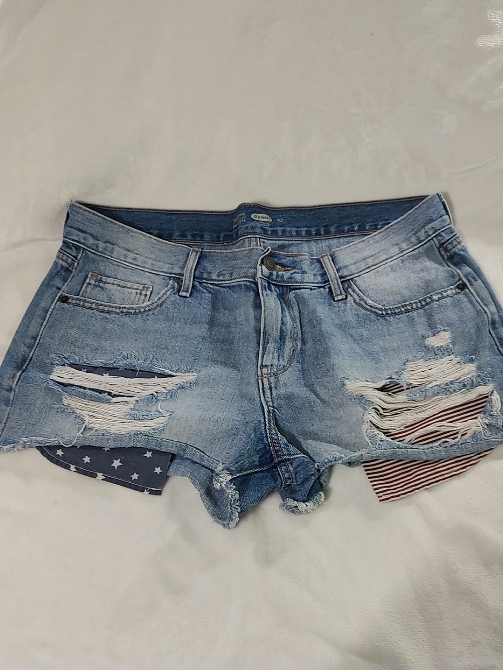 Old Navy Light Blue Distressed Denim Shorts with Flag Patch